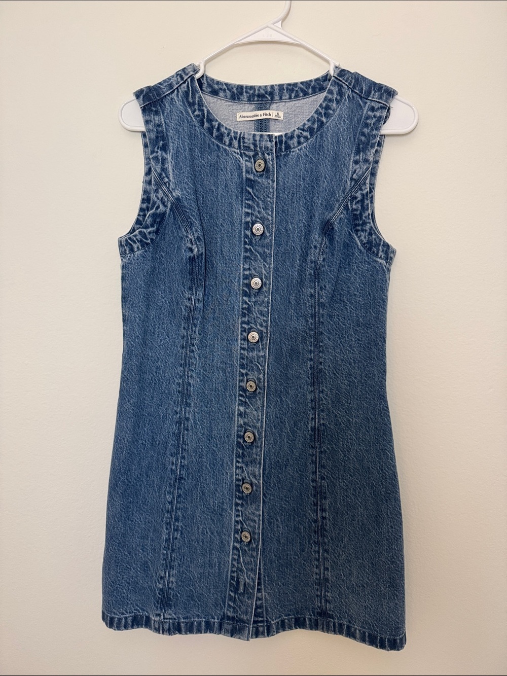 Abercrombie & Fitch Washed Blue Denim Button-Front Sleeveless Dress